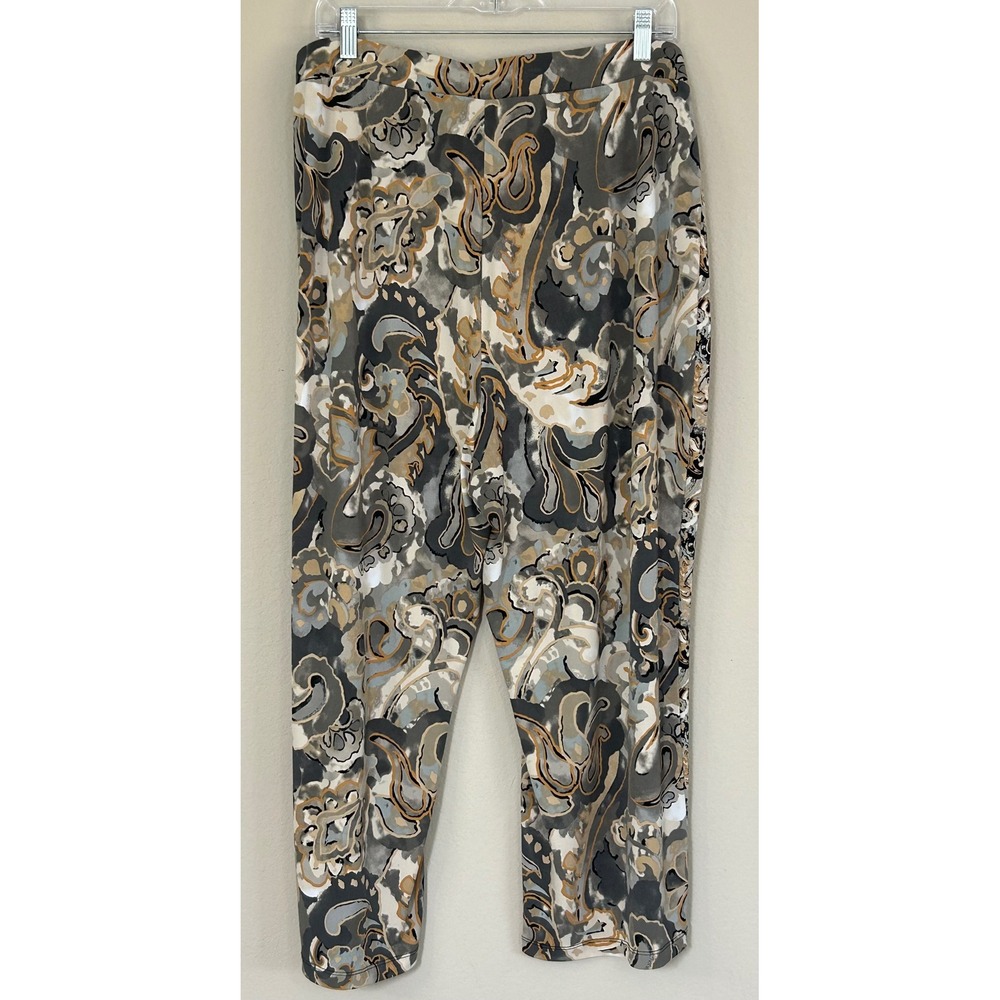 Susan Graver Liquid Knit Paisley Crop Pants Grey Tan Black 2X A508749